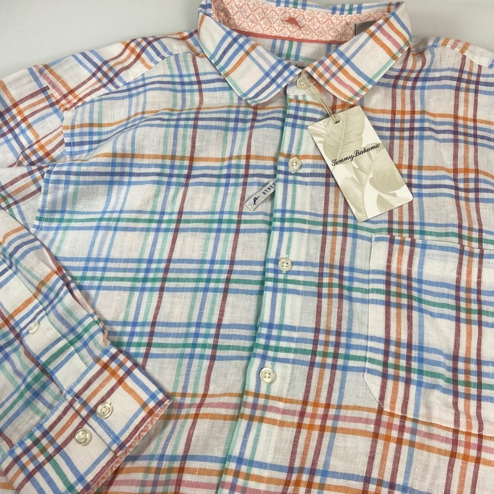 Tommy‎ Bahama Barbados Breeze Stretch Plaid Linen Blend Shirt XL